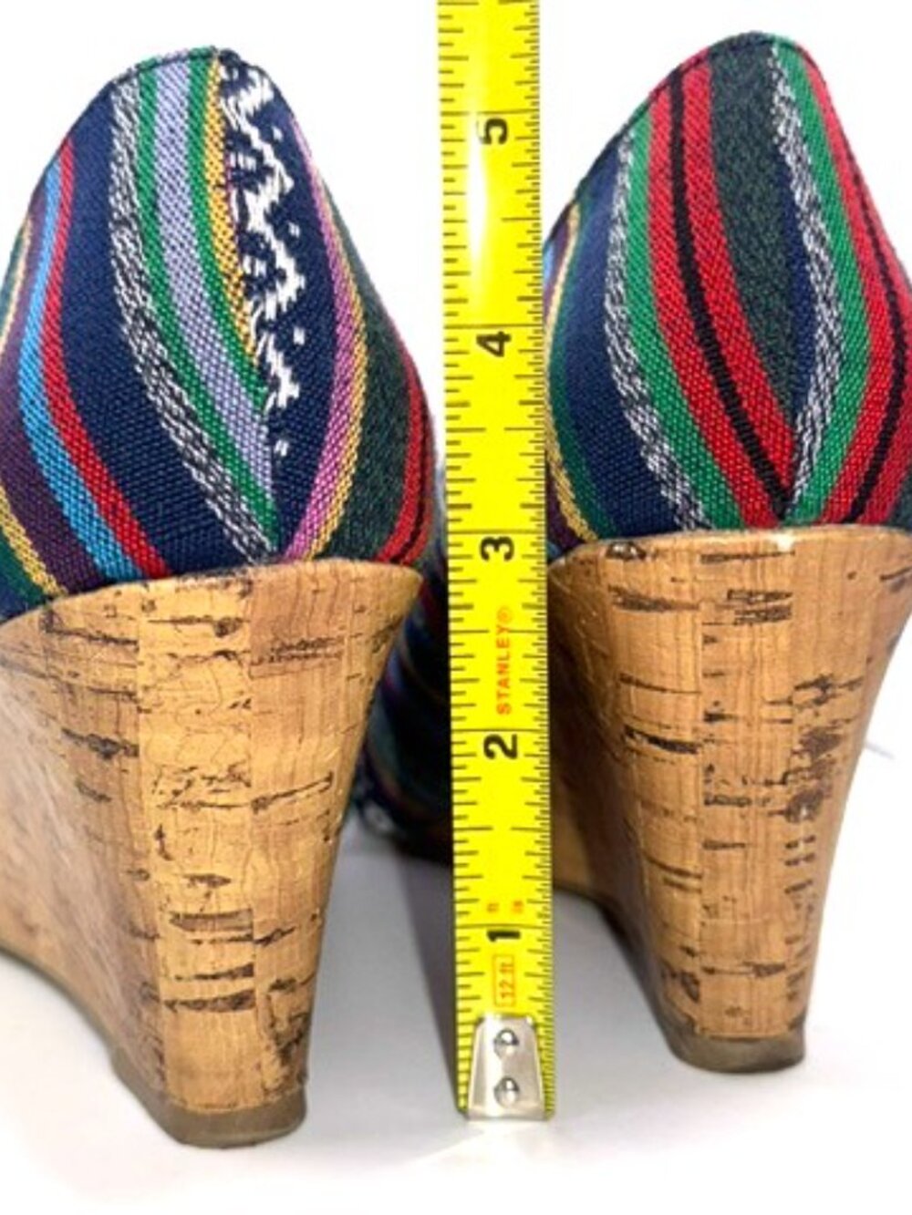 American Eagle by Payless Boho Woven Peep Toe Cork Wedges Size 8 - Picture 8 of 12
